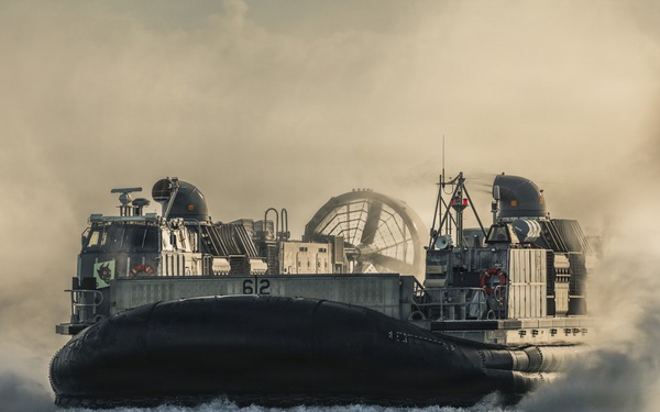 LCAC 52 and LCAC 62 arrive in Guam to support Typhoon Sinlaku recovery efforts