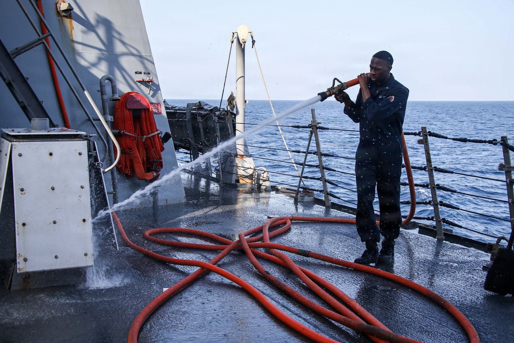 Frank E. Petersen Jr. Conducts Fresh Water Wash Down