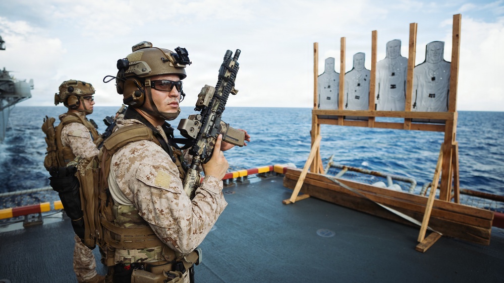 11th MEU Maritime Raid Force Conducts Marksmanship Training Aboard USS Boxer