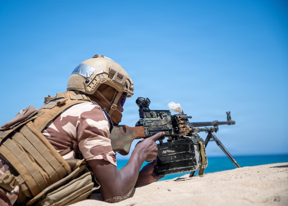 Multinational forces assault shoreline objective during Flintlock 2026