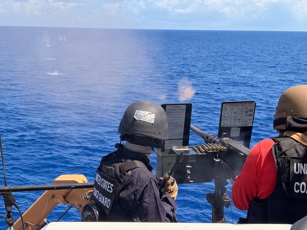 Coast Guard Cutter Resolute crew members conduct gunnery exercise in Caribbean Sea