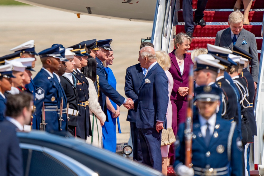 King Charles III and Queen Camilla arrive at Joint Base Andrews for state visit