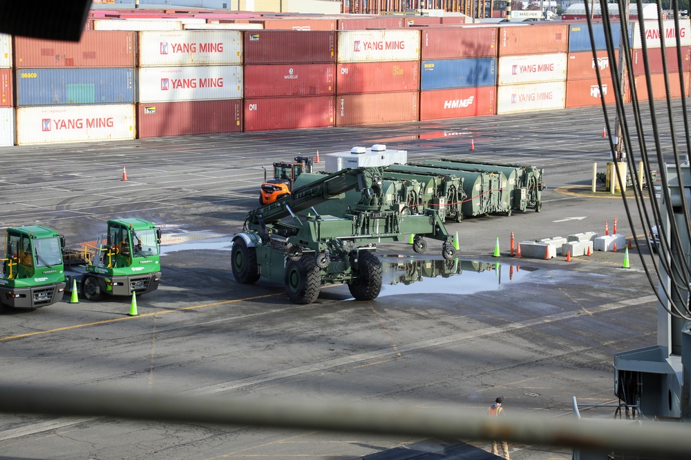 477th Inland Cargo Transportation Company stages equipment at Philippine seaport for the first time