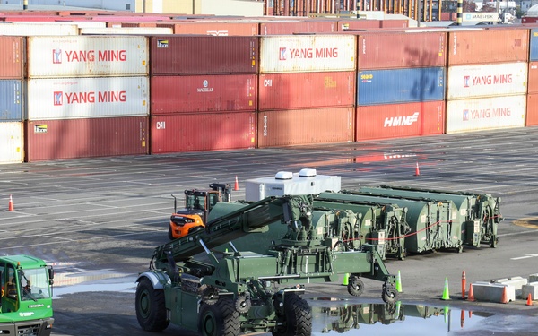 477th Inland Cargo Transportation Company stages equipment at Philippine seaport for the first time