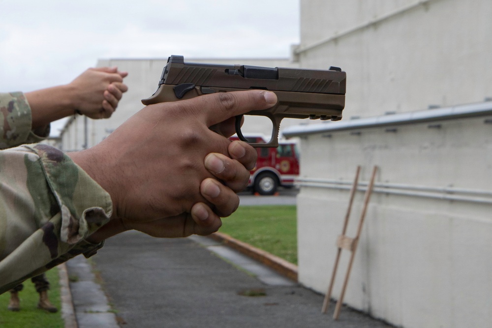 3rd Maintenance Battalion Combat Marksmanship Coaches Provide Pistol Familiarization to Space Force 161 Electromagnetic Warfare Combat Detachment