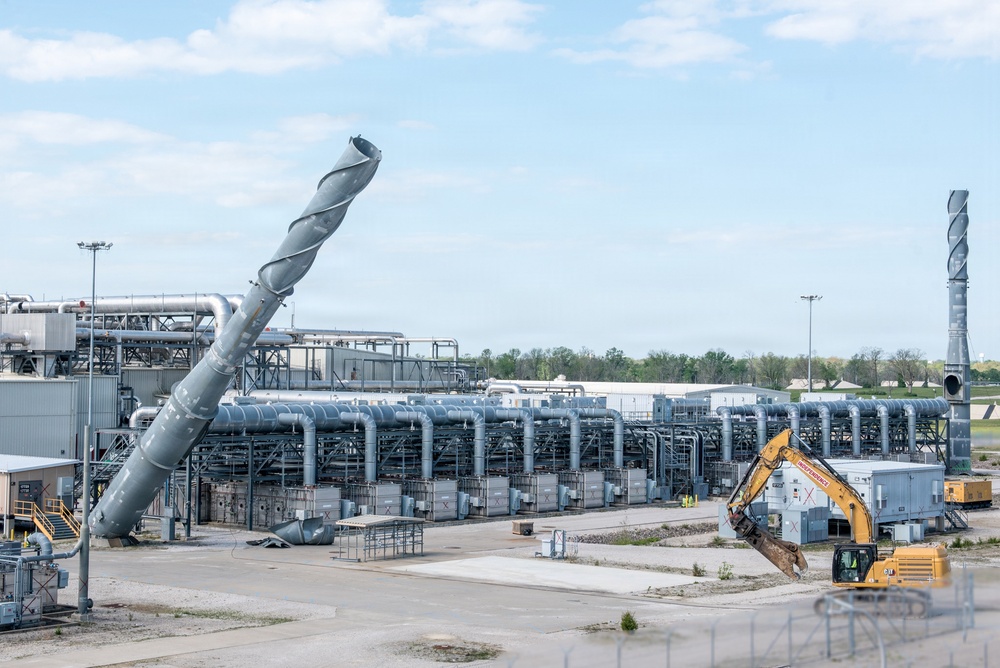 Filter bank clean-air exhaust stacks demolished