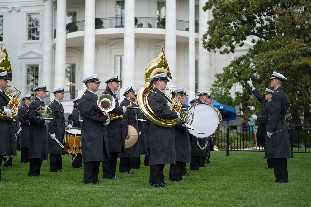 Navy Ceremonial Band at White House for UK Arrival