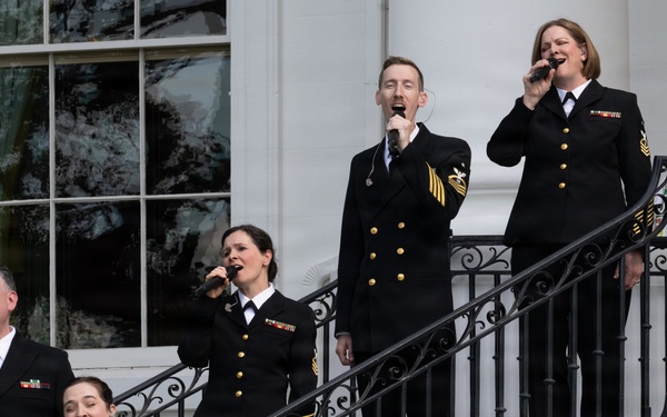 Navy Band Sea Chanters rehearse for arrival of King Charles III