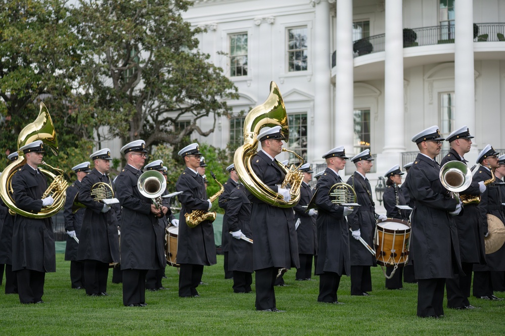 Navy Ceremonial Band at White House for UK Arrival