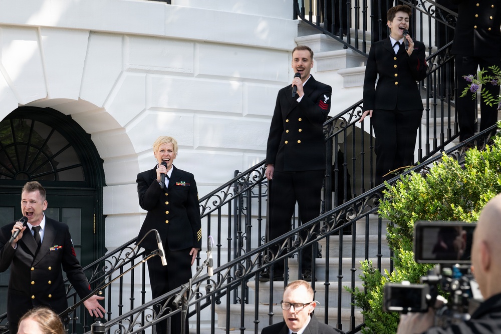 Navy Band Sea Chanters rehearse for arrival of King Charles III