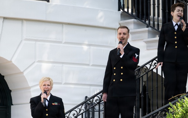 Navy Band Sea Chanters rehearse for arrival of King Charles III