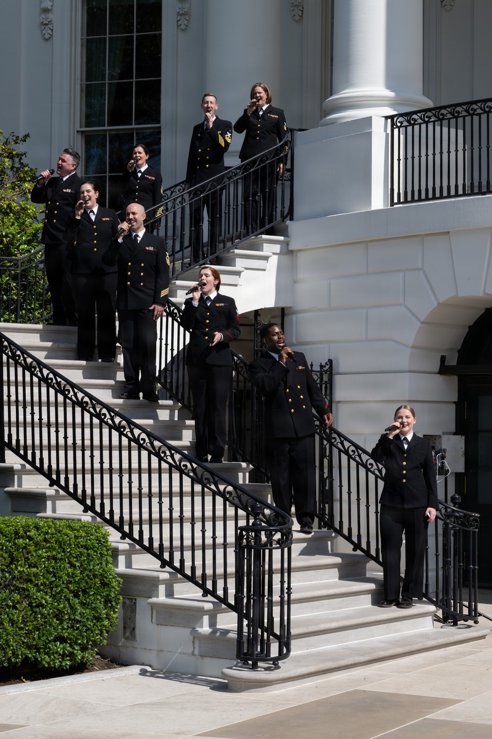 Navy Band Sea Chanters rehearse for arrival of King Charles III