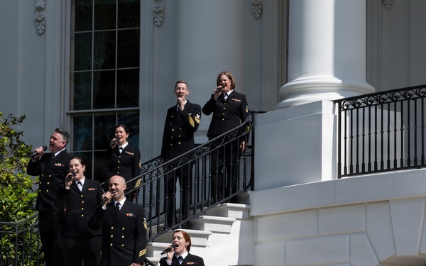 Navy Band Sea Chanters rehearse for arrival of King Charles III