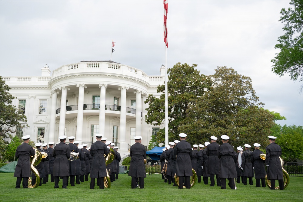 Navy Ceremonial Band at White House for UK Arrival