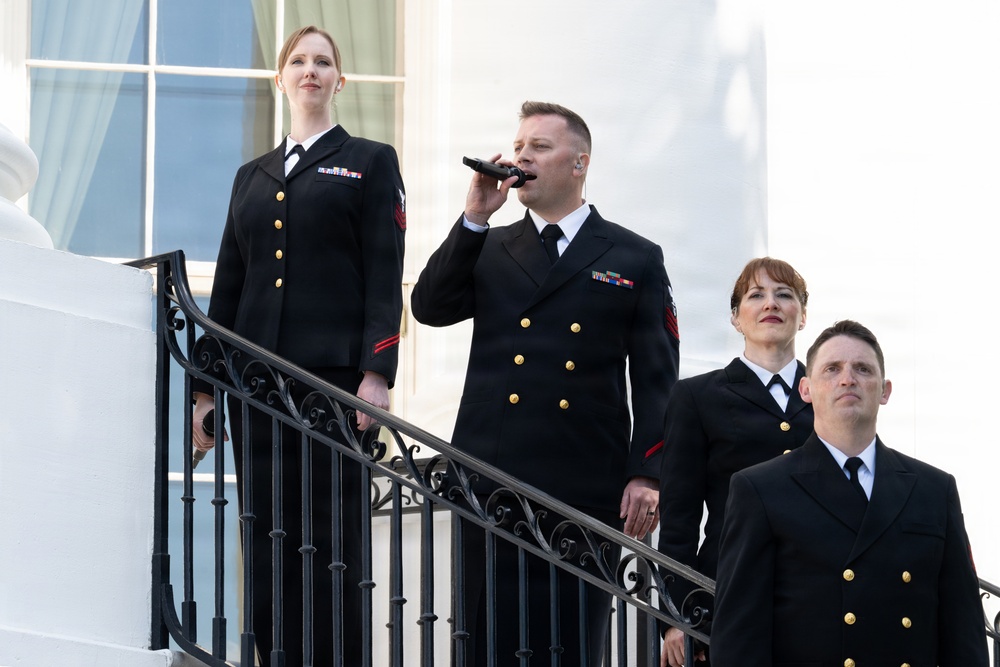 Navy Band Sea Chanters rehearse for arrival of King Charles III