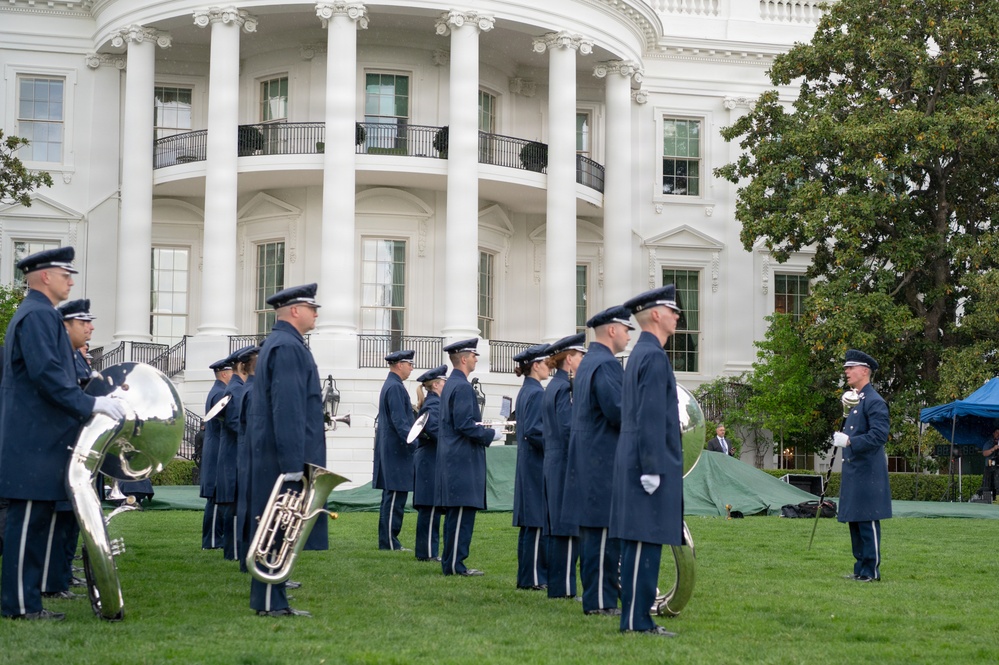 Air Force Ceremonial Band at White House for UK Arrival