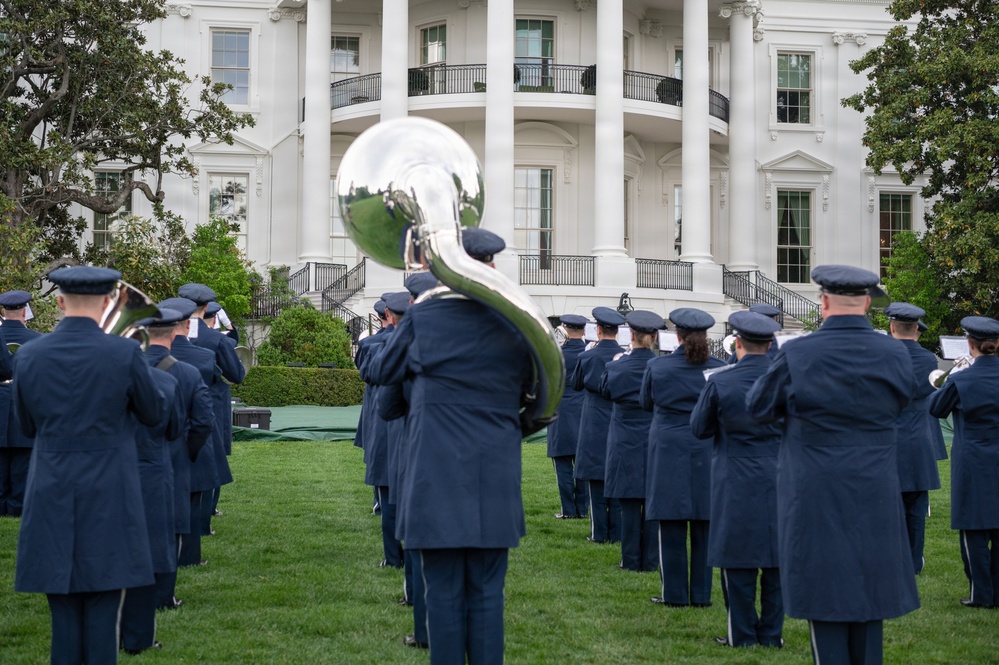 Air Force Ceremonial Band at White House for UK Arrival