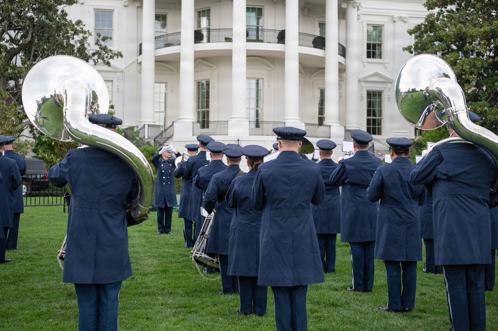 Air Force Ceremonial Band at White House for UK Arrival