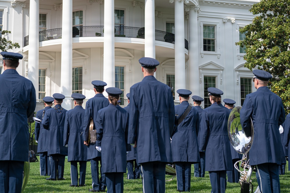 Air Force Ceremonial Band at White House for UK Arrival