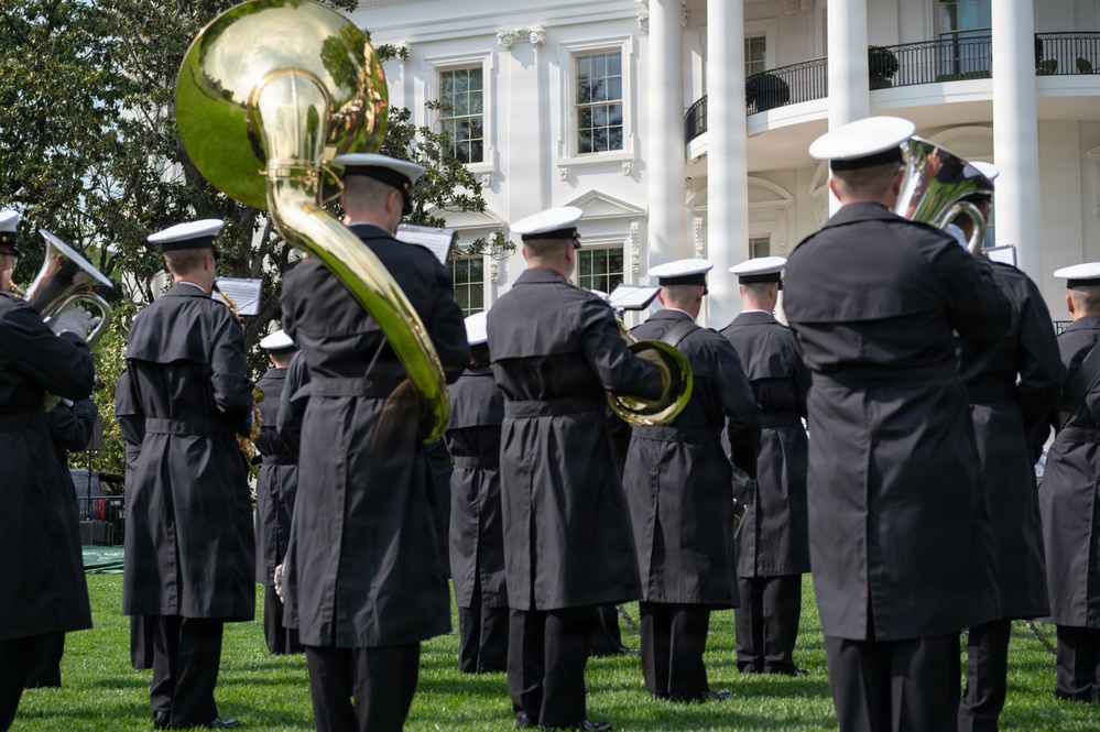 Navy Ceremonial Band at White House for UK Arrival