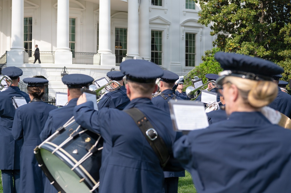Air Force Ceremonial Band at White House for UK Arrival