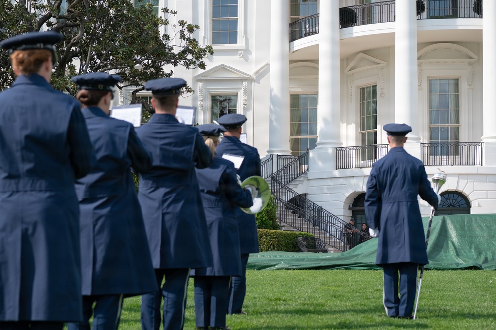 Air Force Ceremonial Band at White House for UK Arrival