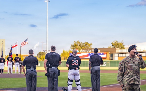 09.03.2025 MCoE Band Vocalist signs national anthem at Clingstones game