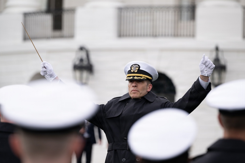 U.S. Navy Ceremonial Band prepares for arrival of King Charles III
