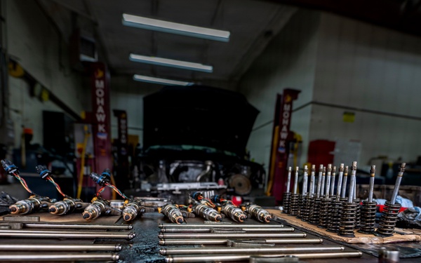 Diesel engine parts await Inspection at 153rd Airlift Wing