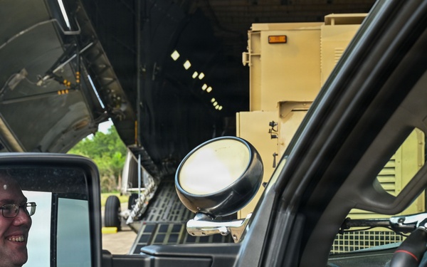 346th AEW Airmen load cargo into a C5 Galaxy