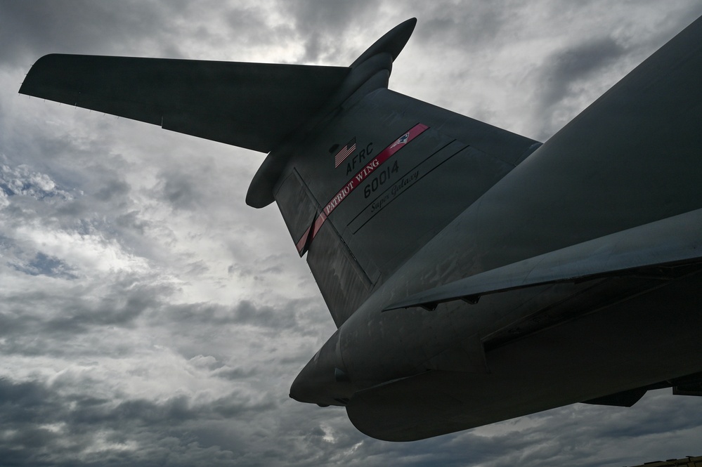 346th AEW Airmen load cargo into a C5 Galaxy