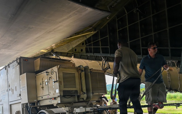 346th AEW Airmen load cargo into a C5 Galaxy