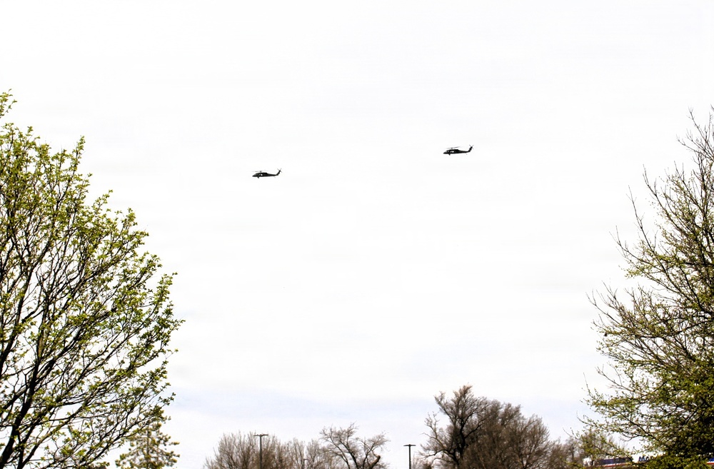 Wisconsin National Guard UH-60 Black Hawks fly members of Packers tour to Fort McCoy