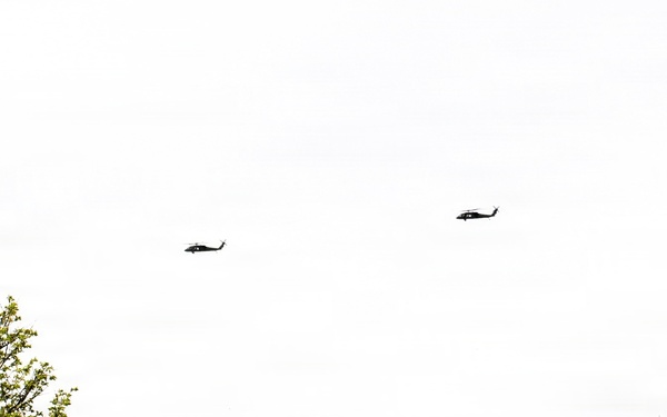 Wisconsin National Guard UH-60 Black Hawks fly members of Packers tour to Fort McCoy