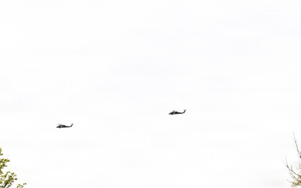 Wisconsin National Guard UH-60 Black Hawks fly members of Packers tour to Fort McCoy