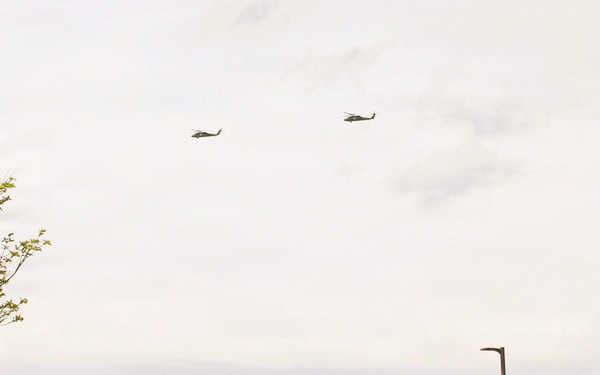 Wisconsin National Guard UH-60 Black Hawks fly members of Packers tour to Fort McCoy