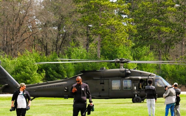 Wisconsin National Guard UH-60 Black Hawks fly members of Packers tour to Fort McCoy