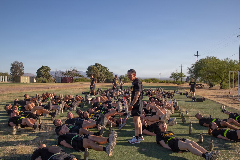 JTF-SB service members participate in morning PT for Air Assault training