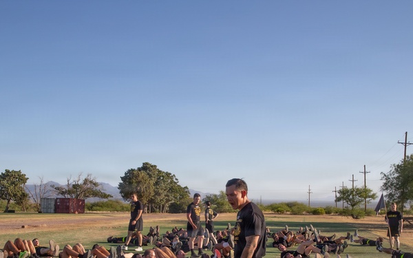 JTF-SB service members participate in morning PT for Air Assault training