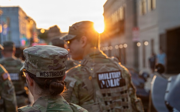 Tennessee National Guard patrols Beale Street during Bike Night in Memphis, Tennessee