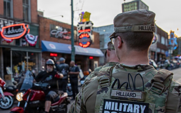 Tennessee National Guard patrols Beale Street during Bike Night in Memphis, Tennessee