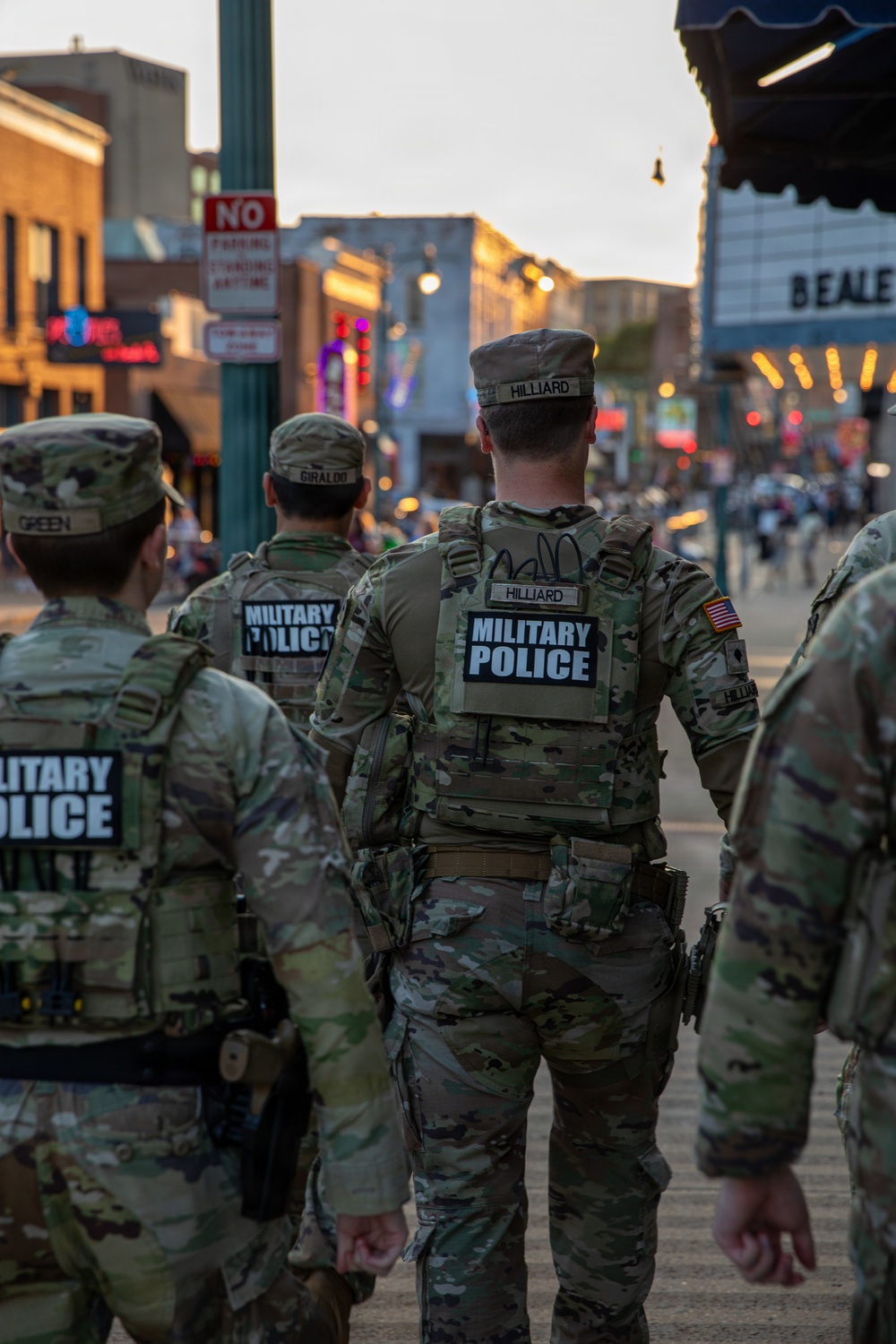 Tennessee National Guard patrols Beale Street during Bike Night in Memphis, Tennessee