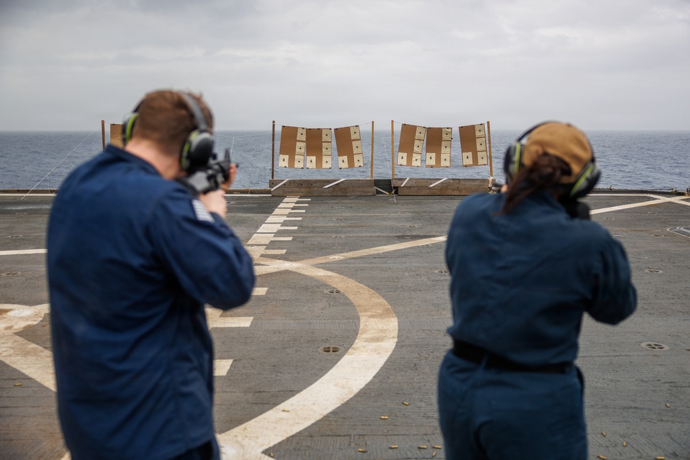 USS Mount Whitney Conducts Small Arms Weapons Shoot