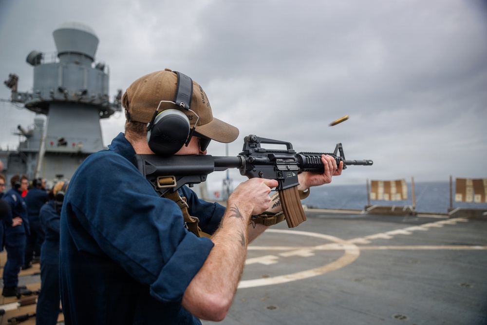 USS Mount Whitney Conducts Small Arms Weapons Shoot