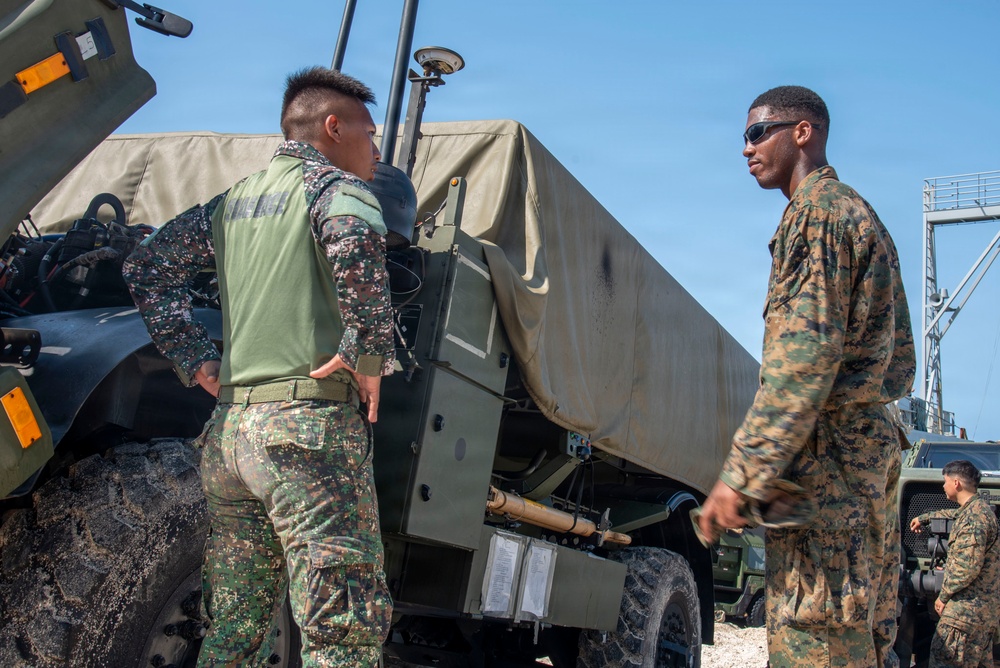 Balikatan 2026: 3rd MLR Marines, 1MDTF Soldiers unload NMESIS, HIMARS on Calayan