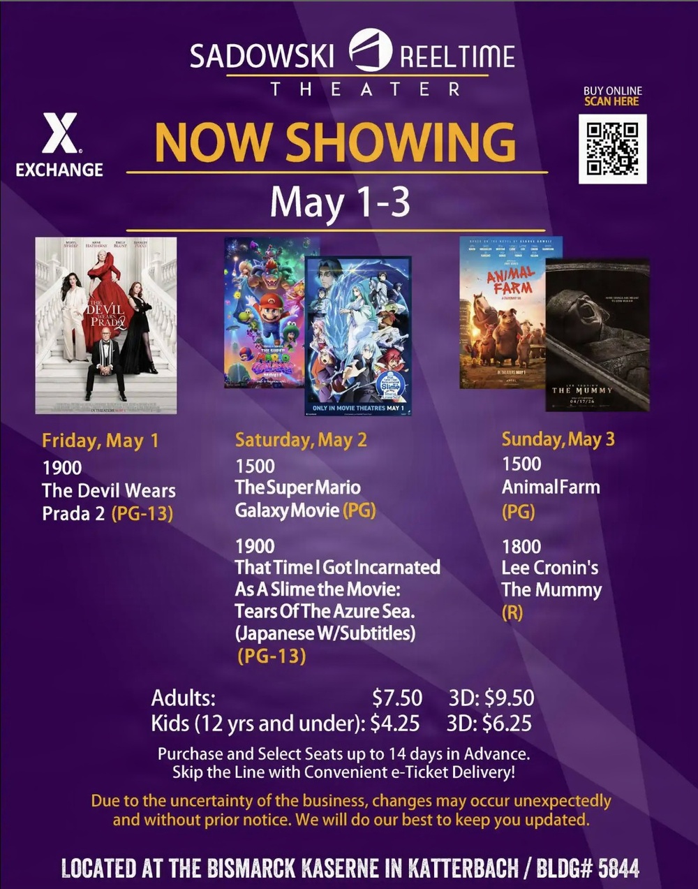 Sadowski Theater schedule May 1-3