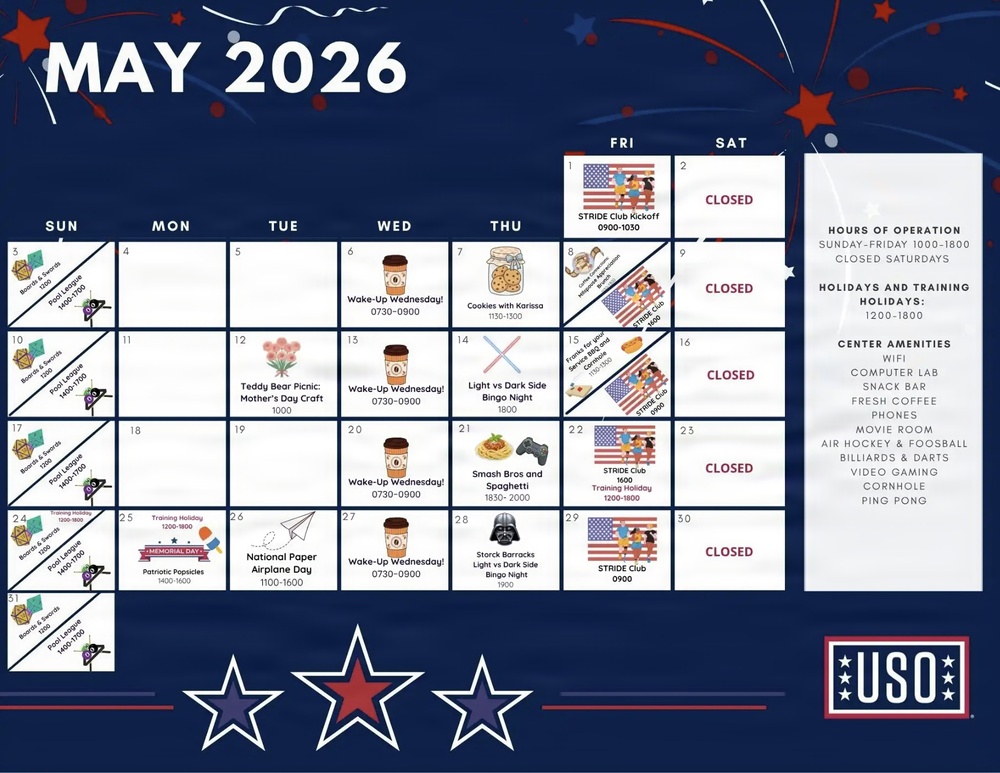 USO Ansbach event calendar - May 2026