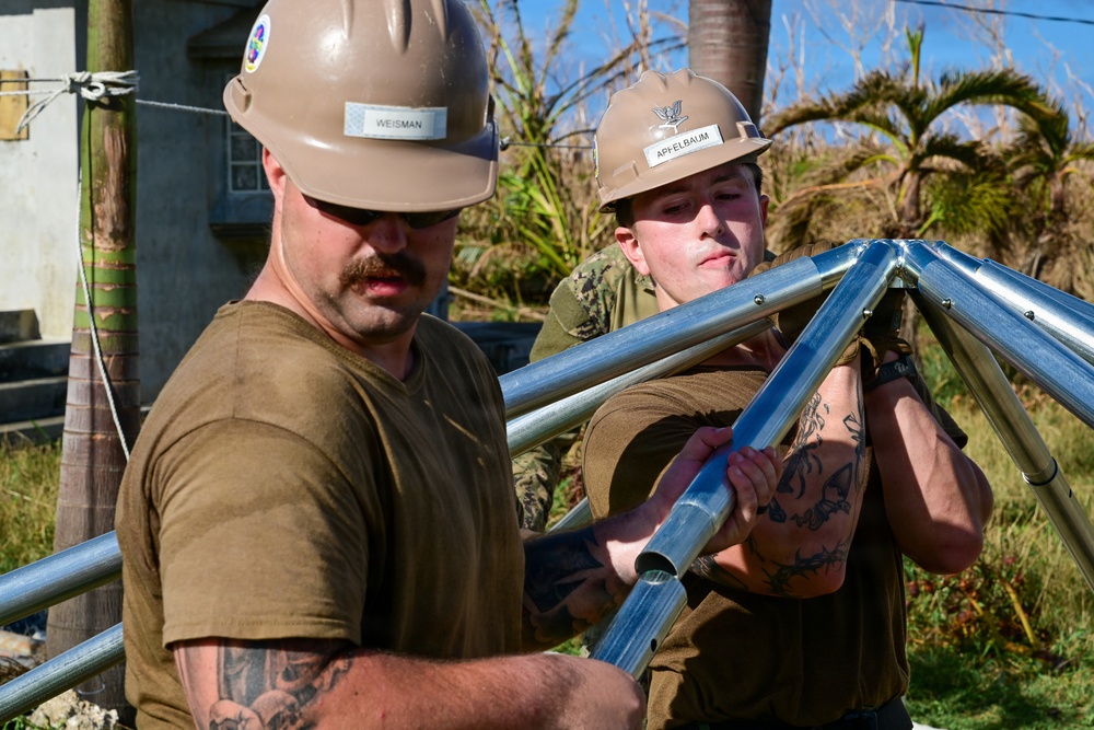 NMCB-1’s Seabees construct temporary shelter for Tinian citizens affected by Typhoon Sinlaku
