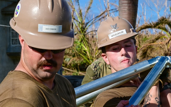 NMCB-1’s Seabees construct temporary shelter for Tinian citizens affected by Typhoon Sinlaku