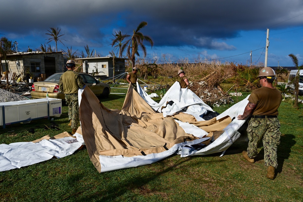 NMCB-1’s Seabees construct temporary shelter for Tinian citizens affected by Typhoon Sinlaku